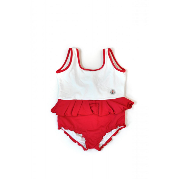 Red and white one-piece swimsuit with frill
