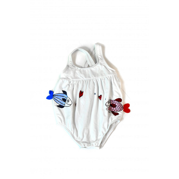 White swimsuit with fish