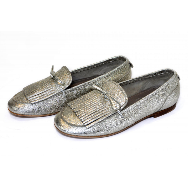 Silver fringed slippers