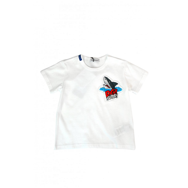 White T-shirt with shark print
