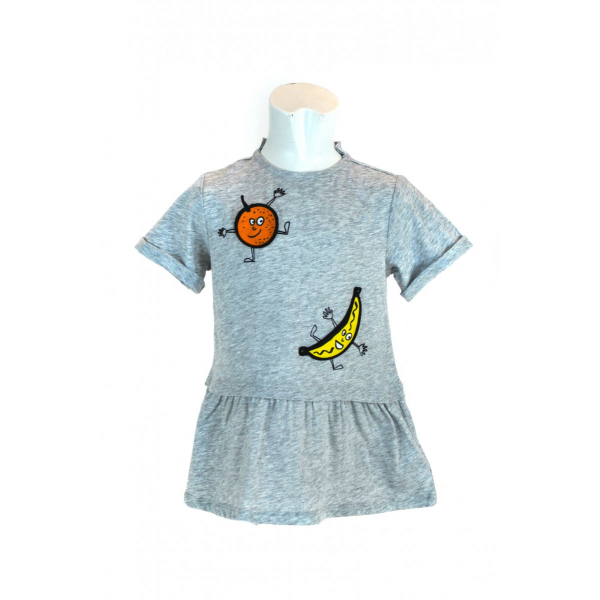 Gray dress with fruit prints