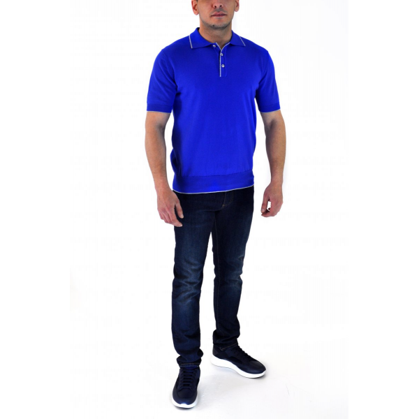 Blue polo with piping