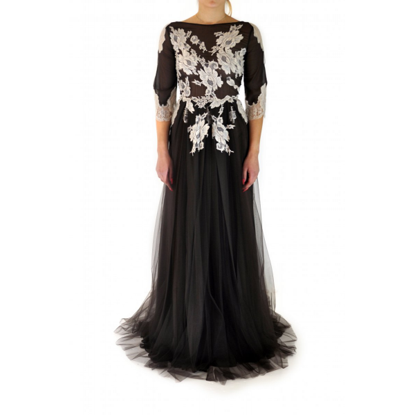 Evening dress with tulle skirt and lace