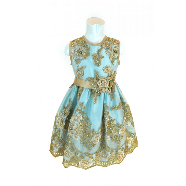 Turquoise dress with gold embroidery