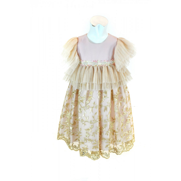 Розовое платье с вышивкой-золотом