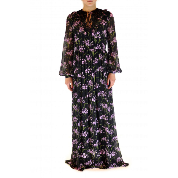 Long silk dress with floral print