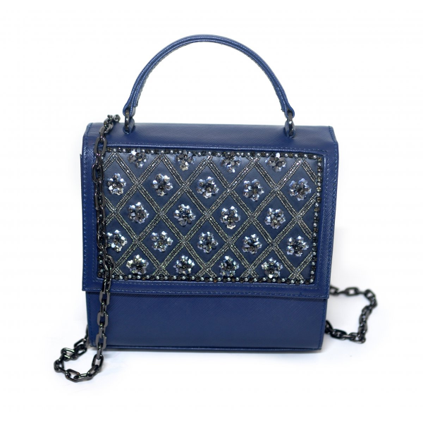 Blue Angiola Sequin Beaded Handbag