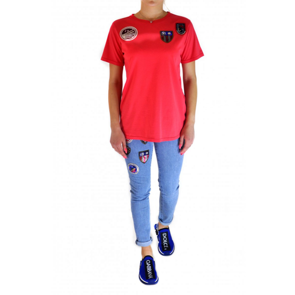 Coral T-shirt with patches 