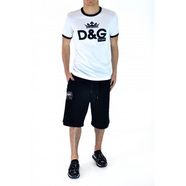 White T-shirt with black print and logo