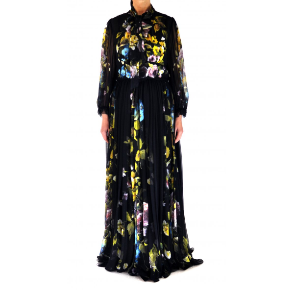 Шелковое платье с цветочным принтом и бантом