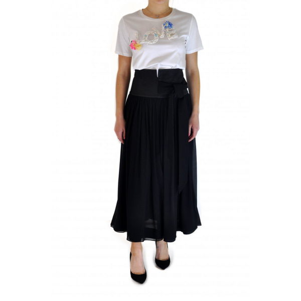 Silk skirt with leather yoke
