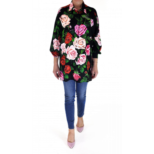 Silk blouse with roses