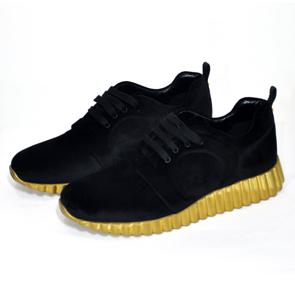 Velor sneakers with gold sole