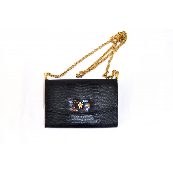 Black handbag with crystals