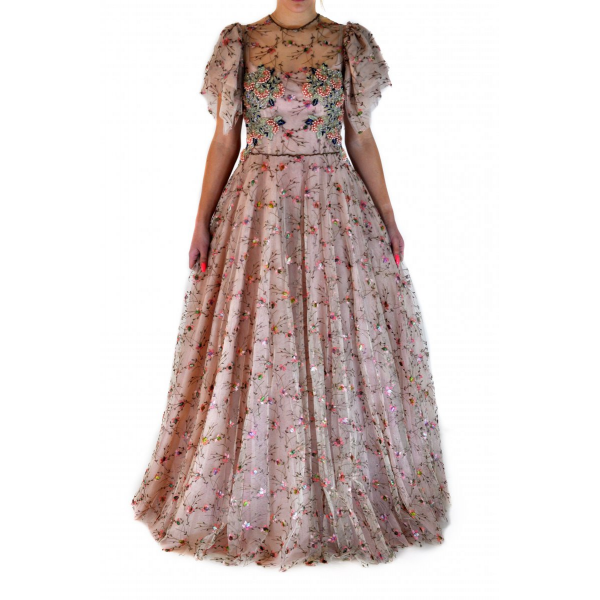 Evening dress with embroidery and decoration of pearls and crystals