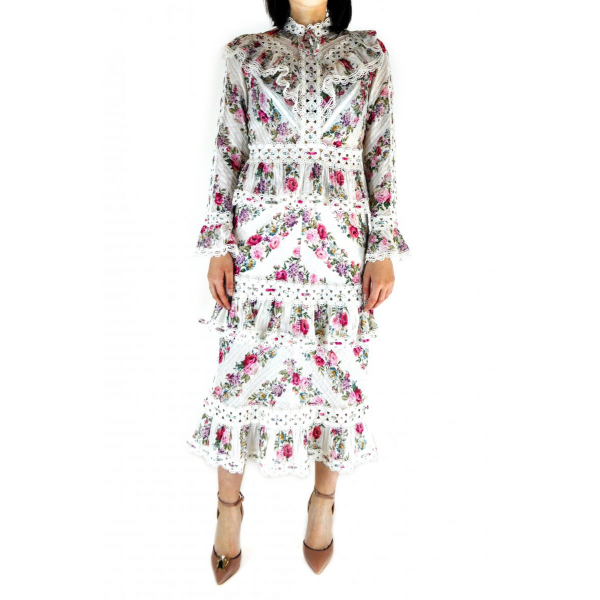 Cotton dress with floral print and lace