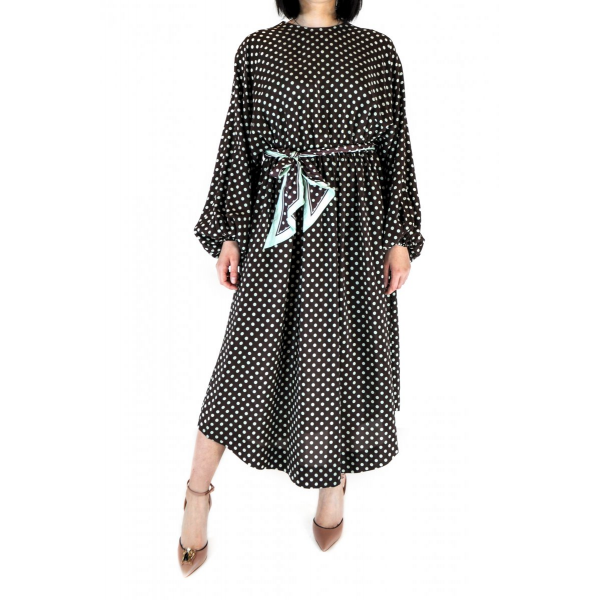 Polka dot silk dress with belt