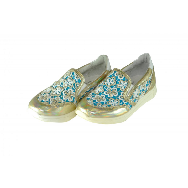 Gold slip-on sneakers with embroidery