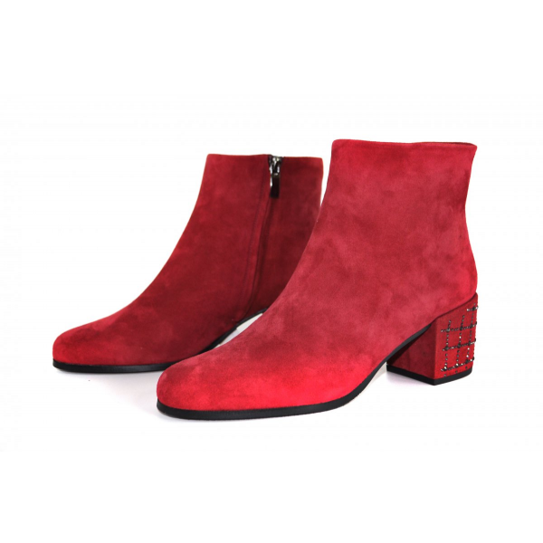 Red ankle boots with rhinestones