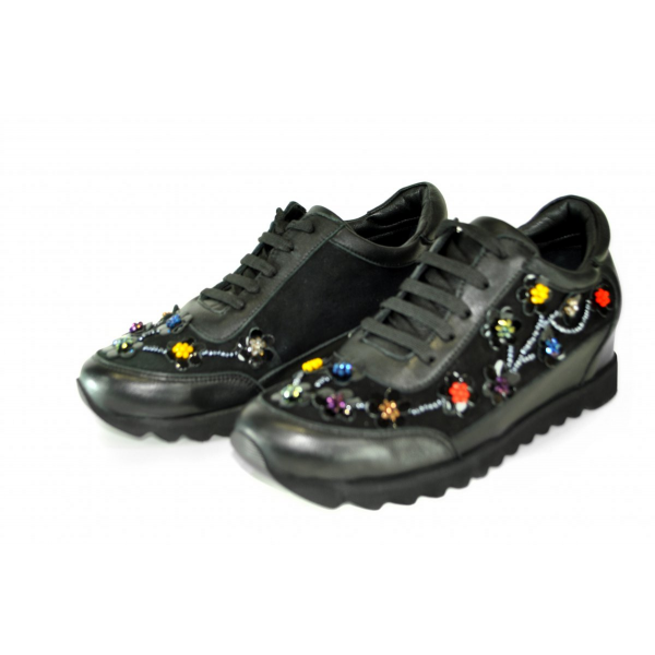 Black sneakers with flowers