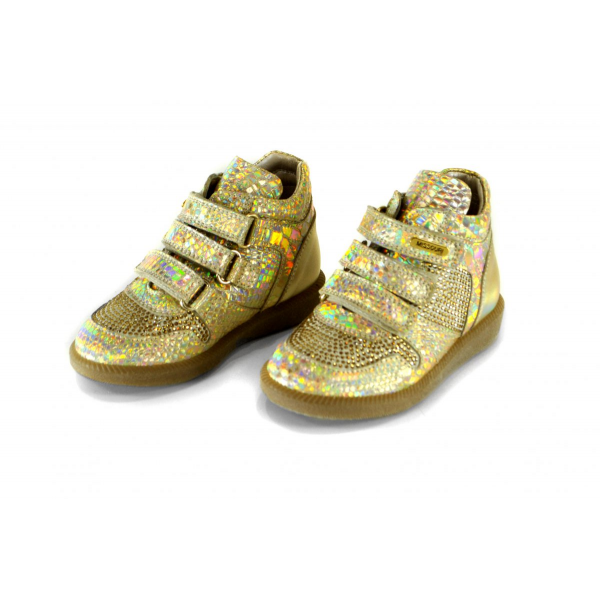 Gold sneakers with rhinestones on Velcro