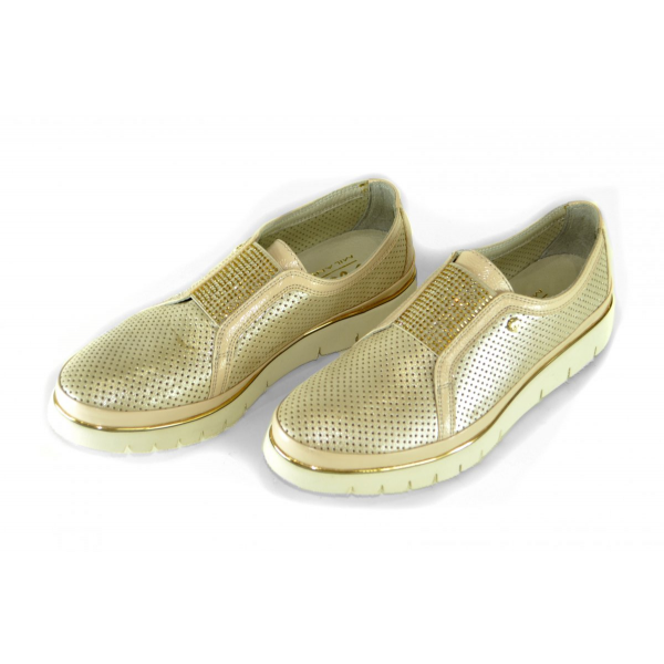 Gold slip-on sneakers with rhinestones