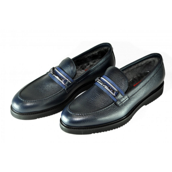 Dark blue fur loafers