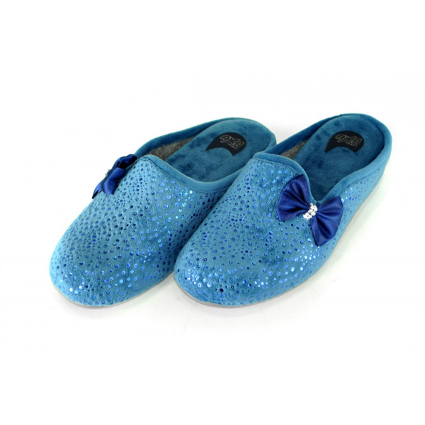 Blue room slippers with bow