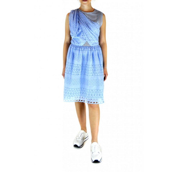 Light blue cotton dress with sewing