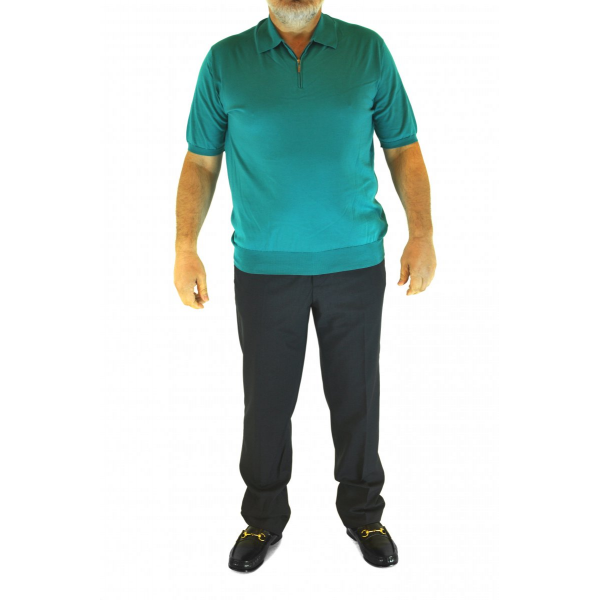 Turquoise zip polo