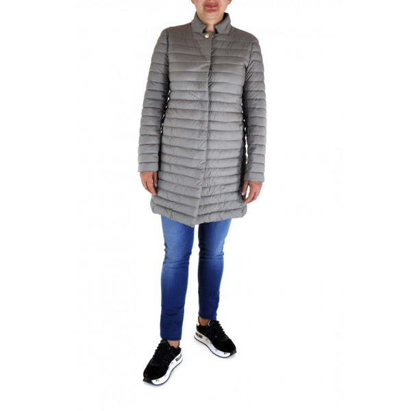 Longline quilted jacket with stand-up collar