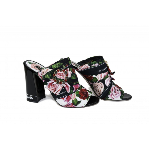 Clogs with floral print and crystals